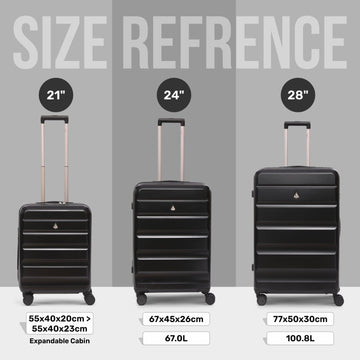 Aerolite 3-Piece Luggage Set – Lightweight Hard Shell Suitcases with 4 Dual Spinner Wheels & TSA Lock – Expandable Cabin (21”), Medium (24”), Large (28”) – Expandable Carry-On Case Included – Black